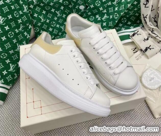 Pretty Style Alexander McQueen Oversized Sneakers in White Silky Calfskin with Yellow Rubber Back 072310