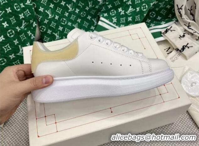 Pretty Style Alexander McQueen Oversized Sneakers in White Silky Calfskin with Yellow Rubber Back 072310