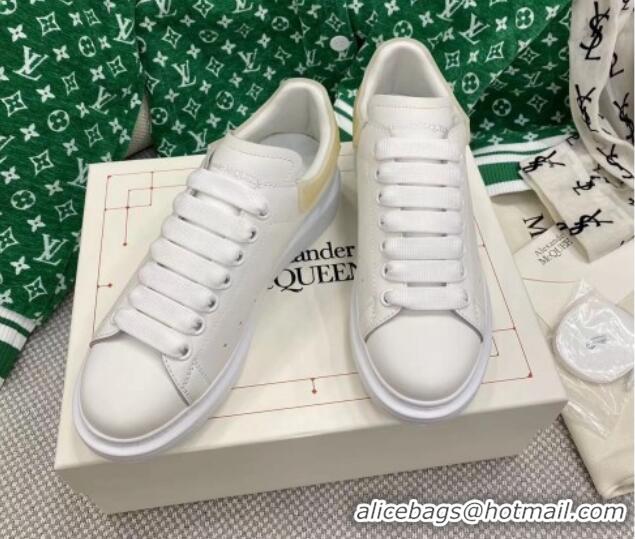 Pretty Style Alexander McQueen Oversized Sneakers in White Silky Calfskin with Yellow Rubber Back 072310