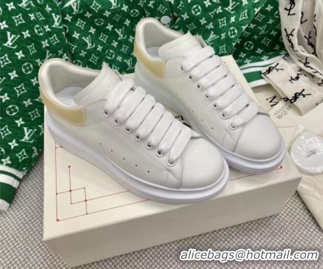 Pretty Style Alexander McQueen Oversized Sneakers in White Silky Calfskin with Yellow Rubber Back 072310