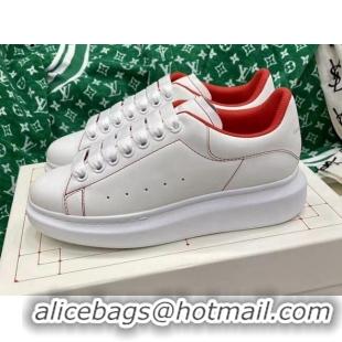 Charming Alexander McQueen Oversized Sneakers in White Silky Calfskin Red 072312 