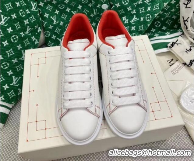 Charming Alexander McQueen Oversized Sneakers in White Silky Calfskin Red 072312 