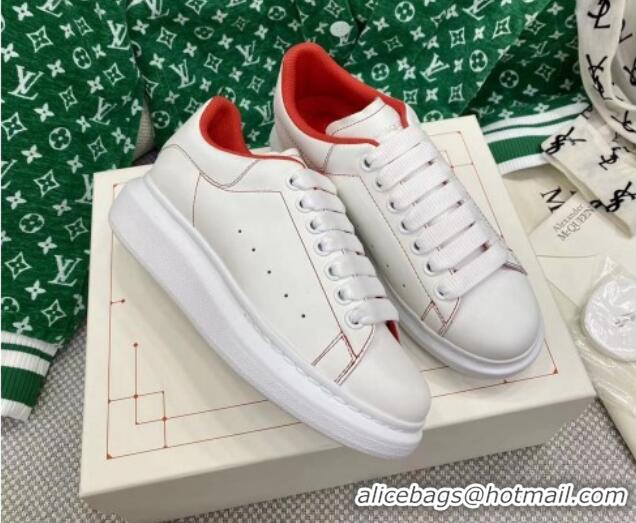 Charming Alexander McQueen Oversized Sneakers in White Silky Calfskin Red 072312 