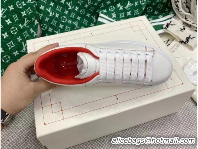 Charming Alexander McQueen Oversized Sneakers in White Silky Calfskin Red 072312 