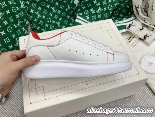 Charming Alexander McQueen Oversized Sneakers in White Silky Calfskin Red 072312 