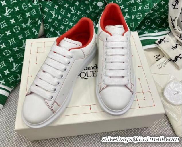 Charming Alexander McQueen Oversized Sneakers in White Silky Calfskin Red 072312 