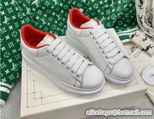 Charming Alexander McQueen Oversized Sneakers in White Silky Calfskin Red 072312 