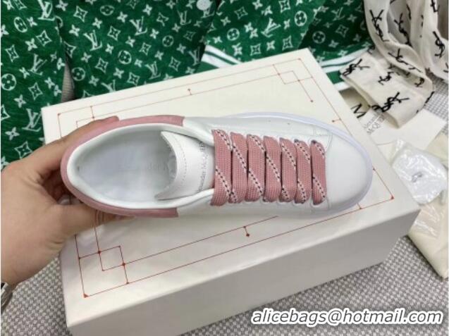 Top Grade Alexander McQueen Oversized Sneakers in White Silky Calfskin with Suede Back Light Pink 072314