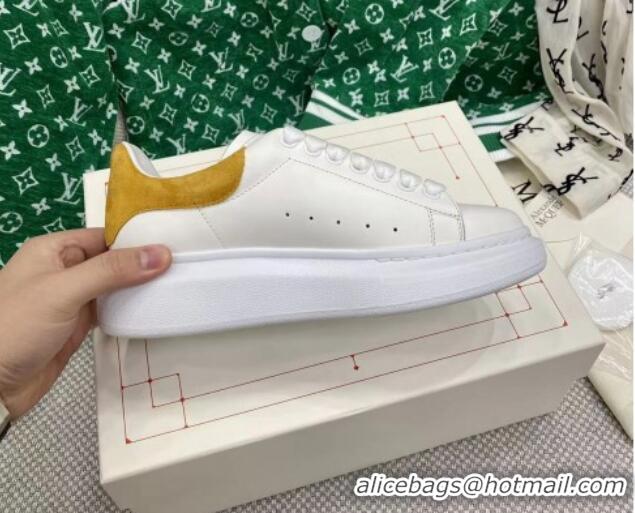 Top Design Alexander McQueen Oversized Sneakers in White Silky Calfskin with Yellow Suede Back 072315