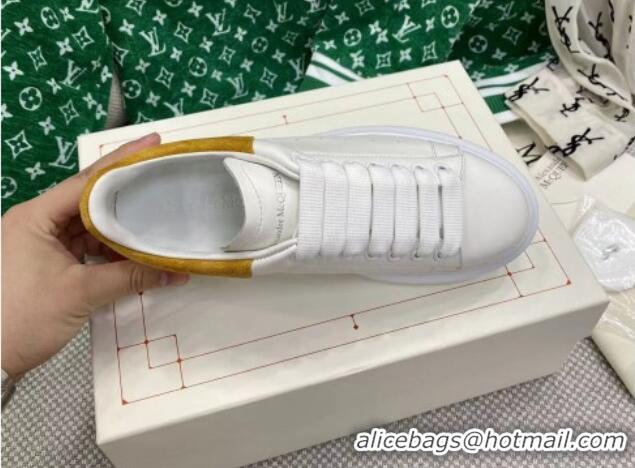 Top Design Alexander McQueen Oversized Sneakers in White Silky Calfskin with Yellow Suede Back 072315