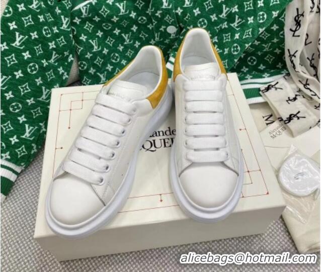 Top Design Alexander McQueen Oversized Sneakers in White Silky Calfskin with Yellow Suede Back 072315