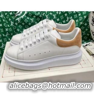 Unique Style Alexander McQueen Oversized Sneakers in White Silky Calfskin with Camel Brown Suede Back 072316