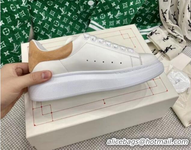 Unique Style Alexander McQueen Oversized Sneakers in White Silky Calfskin with Camel Brown Suede Back 072316