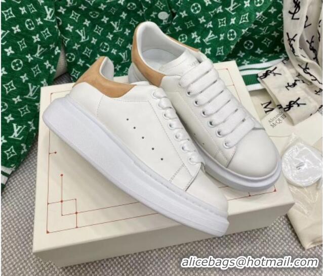 Unique Style Alexander McQueen Oversized Sneakers in White Silky Calfskin with Camel Brown Suede Back 072316