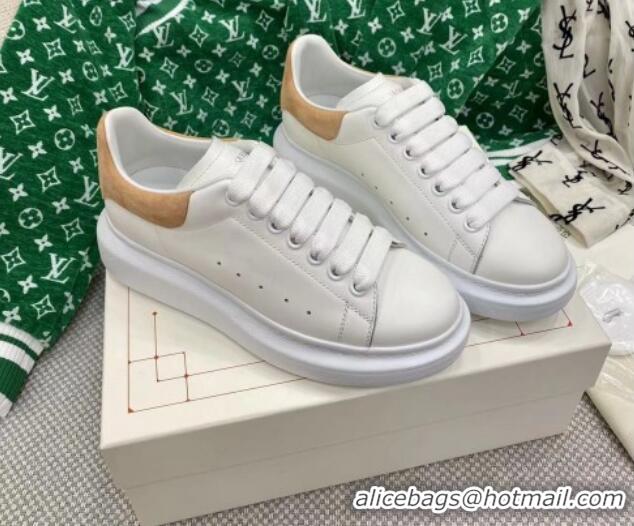 Unique Style Alexander McQueen Oversized Sneakers in White Silky Calfskin with Camel Brown Suede Back 072316