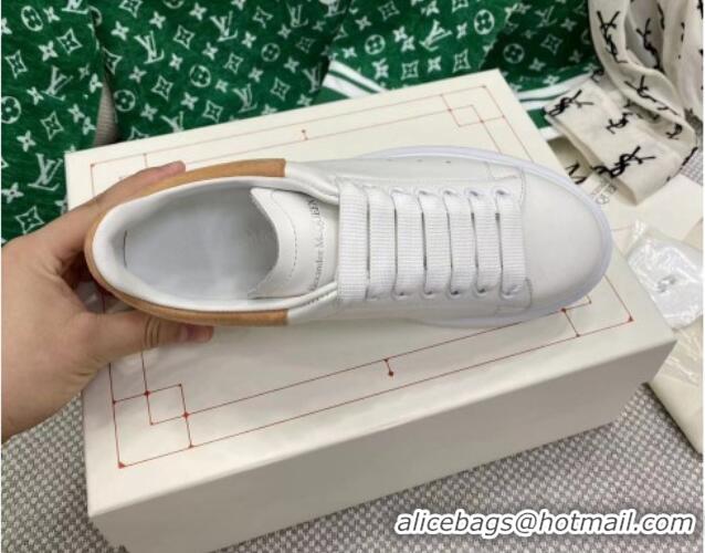 Unique Style Alexander McQueen Oversized Sneakers in White Silky Calfskin with Camel Brown Suede Back 072316