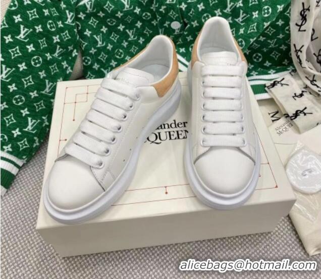 Unique Style Alexander McQueen Oversized Sneakers in White Silky Calfskin with Camel Brown Suede Back 072316