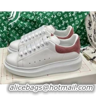 Popular Style Alexander McQueen Oversized Sneakers in White Silky Calfskin with Powder Pink Suede Back 072317