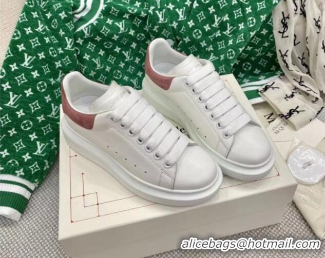 Popular Style Alexander McQueen Oversized Sneakers in White Silky Calfskin with Powder Pink Suede Back 072317