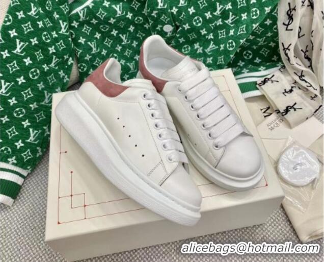 Popular Style Alexander McQueen Oversized Sneakers in White Silky Calfskin with Powder Pink Suede Back 072317