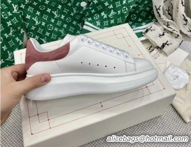 Popular Style Alexander McQueen Oversized Sneakers in White Silky Calfskin with Powder Pink Suede Back 072317