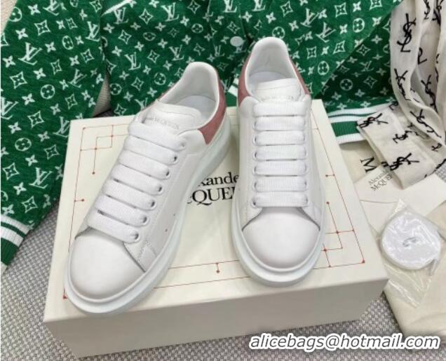 Popular Style Alexander McQueen Oversized Sneakers in White Silky Calfskin with Powder Pink Suede Back 072317