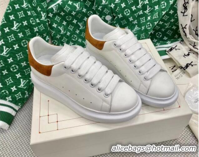 Good Looking Alexander McQueen Oversized Sneakers in White Silky Calfskin with Gold Suede Back 072318