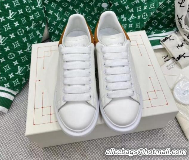 Good Looking Alexander McQueen Oversized Sneakers in White Silky Calfskin with Gold Suede Back 072318