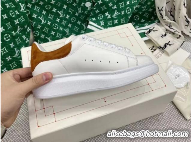 Good Looking Alexander McQueen Oversized Sneakers in White Silky Calfskin with Gold Suede Back 072318