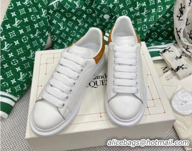 Good Looking Alexander McQueen Oversized Sneakers in White Silky Calfskin with Gold Suede Back 072318