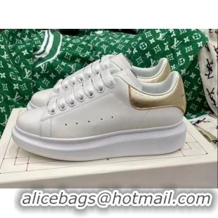 Best Product Alexander McQueen Oversized Sneakers in White Silky Calfskin with Light Gold Metallic Back 072319