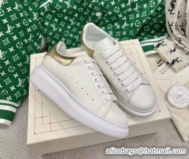 Best Product Alexander McQueen Oversized Sneakers in White Silky Calfskin with Light Gold Metallic Back 072319