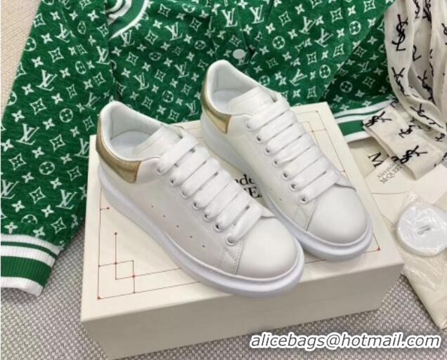 Best Product Alexander McQueen Oversized Sneakers in White Silky Calfskin with Light Gold Metallic Back 072319