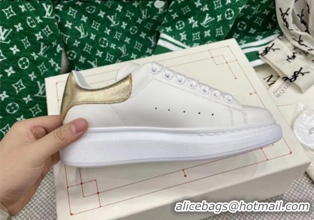 Best Product Alexander McQueen Oversized Sneakers in White Silky Calfskin with Light Gold Metallic Back 072319