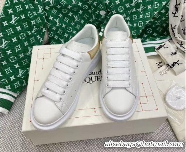 Best Product Alexander McQueen Oversized Sneakers in White Silky Calfskin with Light Gold Metallic Back 072319