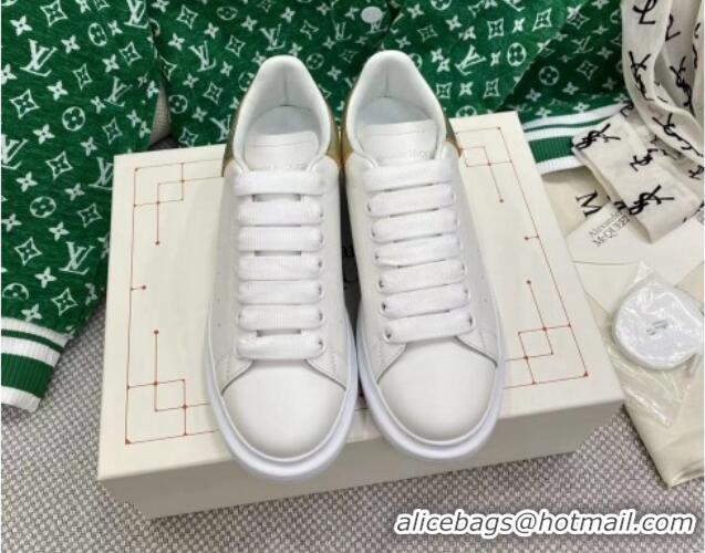 Best Product Alexander McQueen Oversized Sneakers in White Silky Calfskin with Light Gold Metallic Back 072319