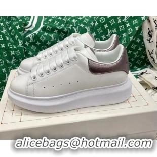 Good Product Alexander McQueen Oversized Sneakers in White Silky Calfskin with Grey Metallic Back 072320