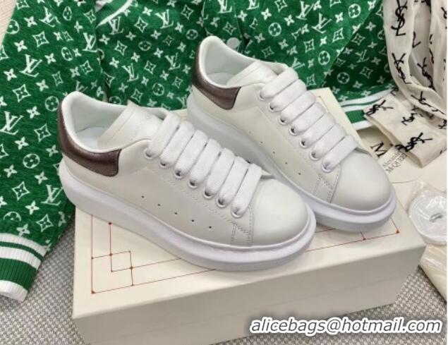 Good Product Alexander McQueen Oversized Sneakers in White Silky Calfskin with Grey Metallic Back 072320