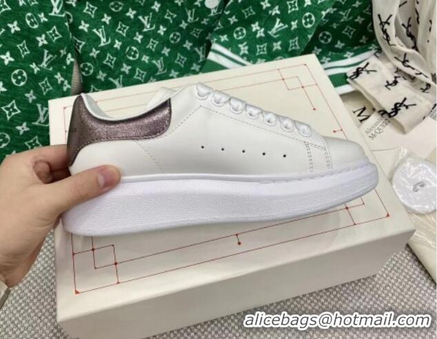 Good Product Alexander McQueen Oversized Sneakers in White Silky Calfskin with Grey Metallic Back 072320