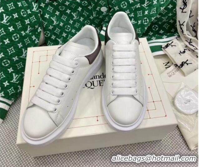 Good Product Alexander McQueen Oversized Sneakers in White Silky Calfskin with Grey Metallic Back 072320