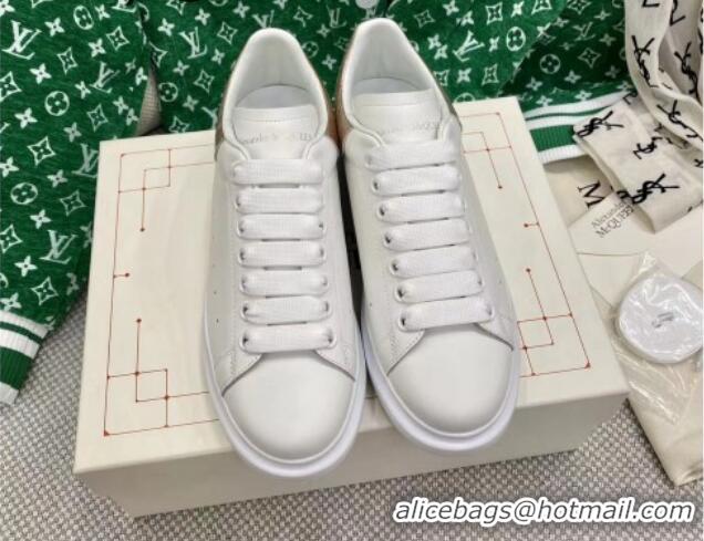 Grade Quality Alexander McQueen Oversized Sneakers in White Silky Calfskin with Gold Metallic Back 072321