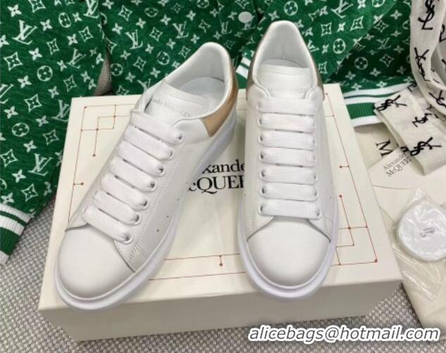 Grade Quality Alexander McQueen Oversized Sneakers in White Silky Calfskin with Gold Metallic Back 072321