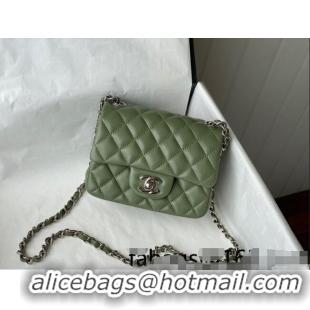 Top Quality Chanel Lambskin Classic Mini Sqaure Flap Bag A35200 Tea Green/Silver 2022