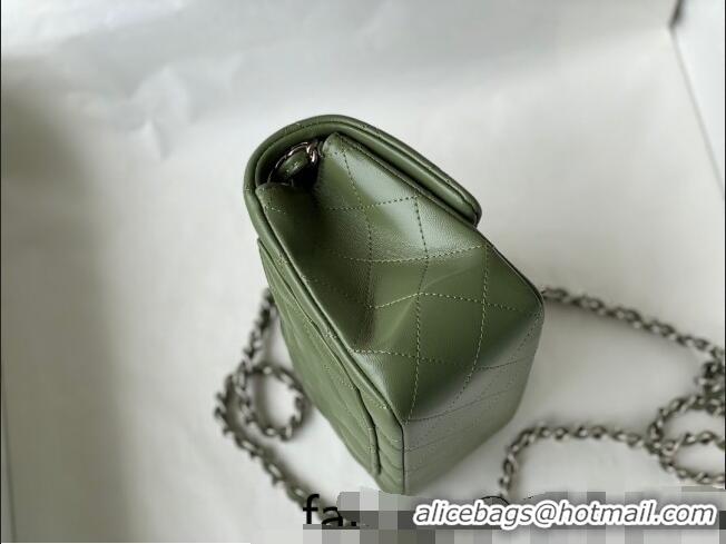 Top Quality Chanel Lambskin Classic Mini Sqaure Flap Bag A35200 Tea Green/Silver 2022