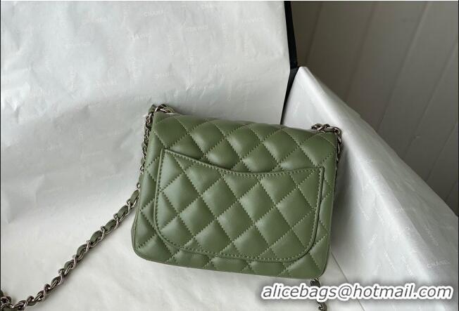 Top Quality Chanel Lambskin Classic Mini Sqaure Flap Bag A35200 Tea Green/Silver 2022