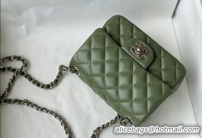 Top Quality Chanel Lambskin Classic Mini Sqaure Flap Bag A35200 Tea Green/Silver 2022