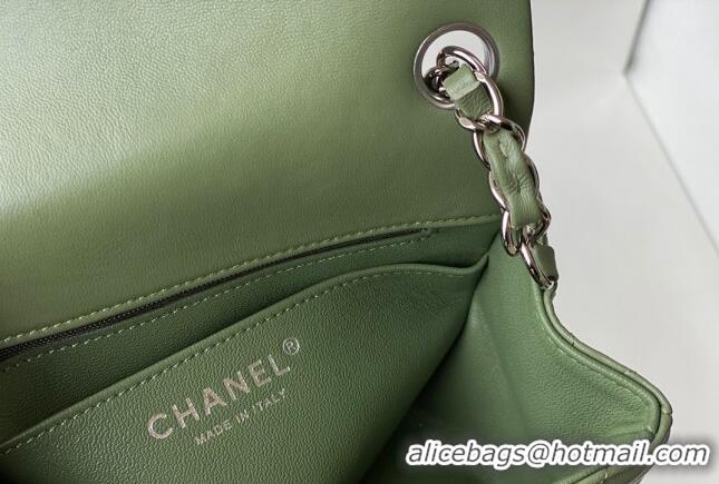 Top Quality Chanel Lambskin Classic Mini Sqaure Flap Bag A35200 Tea Green/Silver 2022