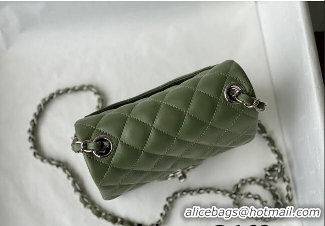 Top Quality Chanel Lambskin Classic Mini Sqaure Flap Bag A35200 Tea Green/Silver 2022