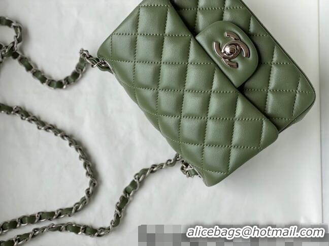 Top Quality Chanel Lambskin Classic Mini Sqaure Flap Bag A35200 Tea Green/Silver 2022