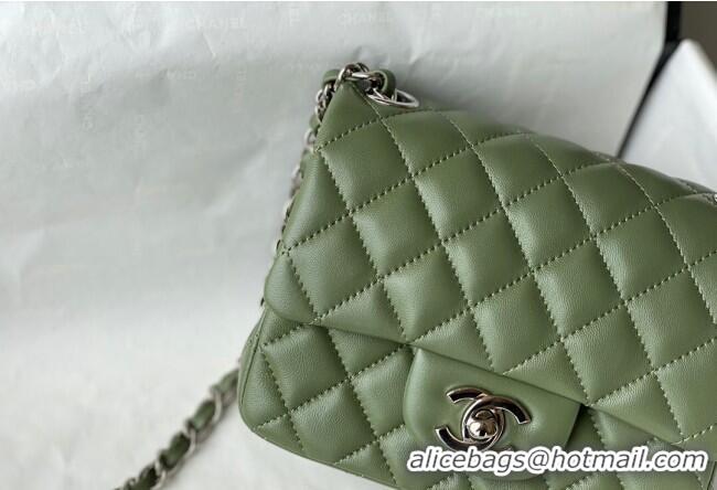 Top Quality Chanel Lambskin Classic Mini Sqaure Flap Bag A35200 Tea Green/Silver 2022